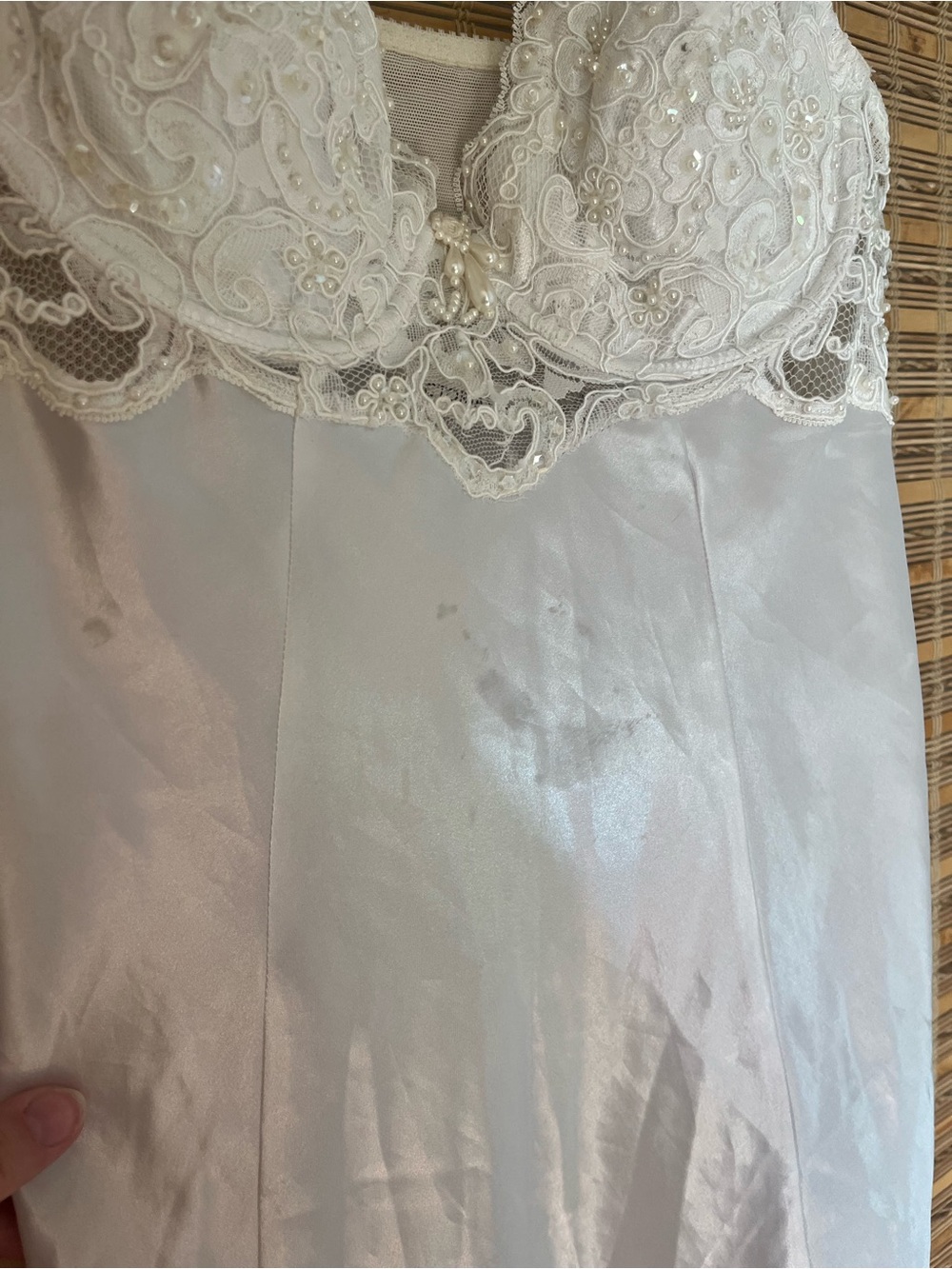Victoria’s Secret white satin slip dress with beads, lace, and pearls 90s - Picture 7 of 16